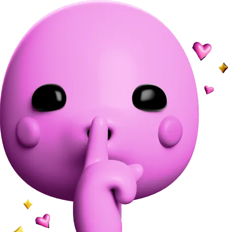 Pink figure holding a finger in a quiet gesture